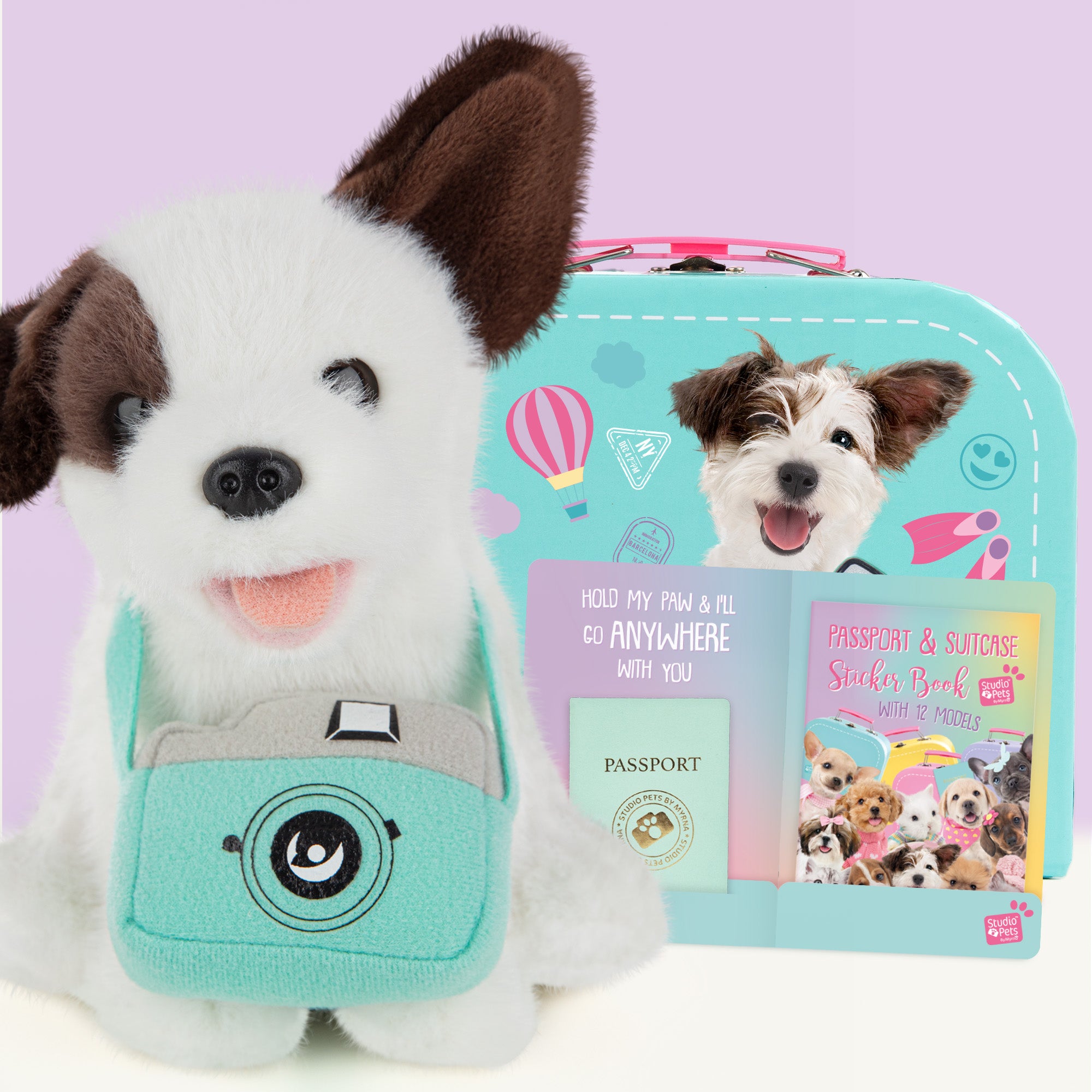 Muttsy Plyšový pejsek – kříženec 16 cm – sada s kufříčkem