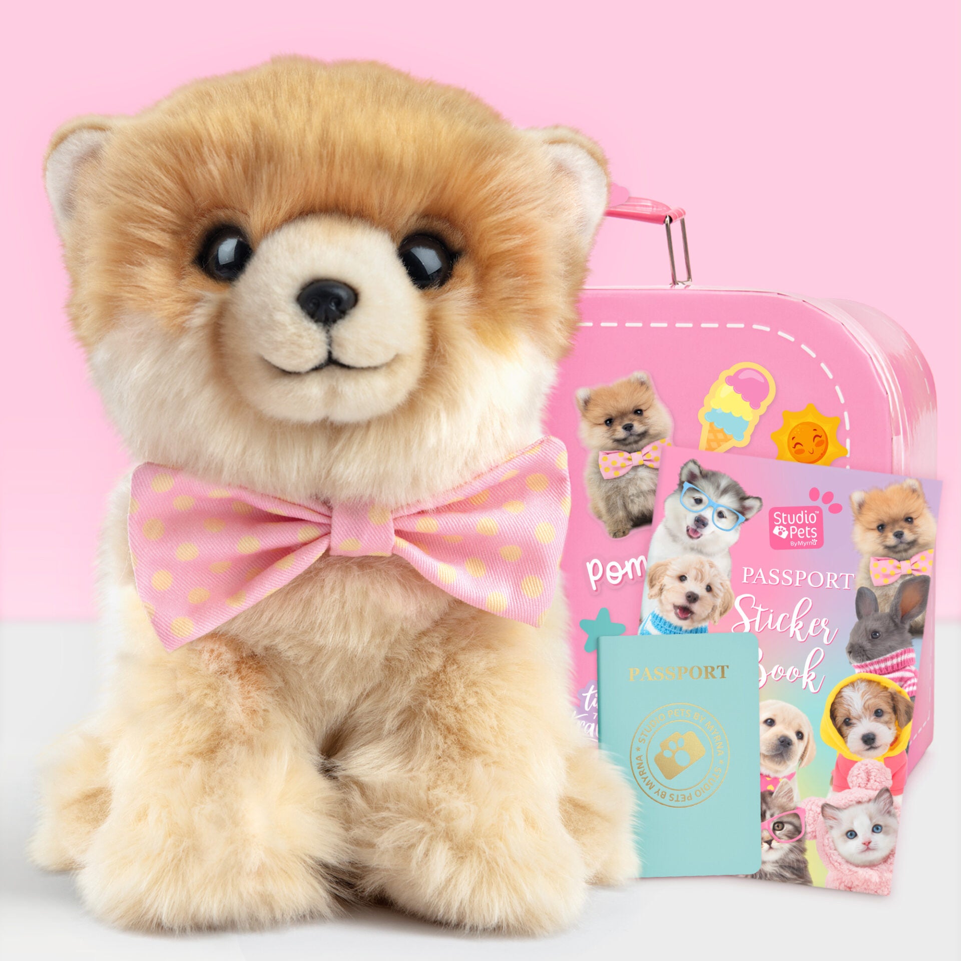 PomPom Plyšový pejsek Pomeranian 23 cm – Set s kufříkem