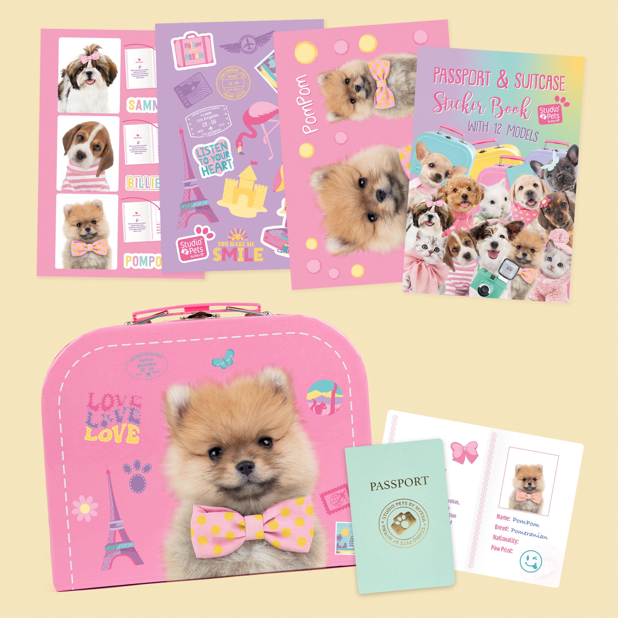 PomPom Plyšový pejsek Pomeranian 16 cm – Set s kufříkem