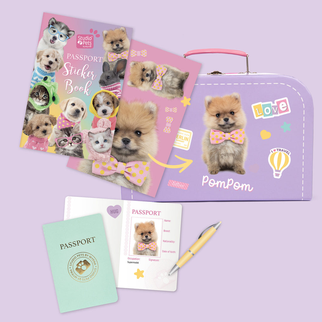 PomPom Plyšový pejsek Pomeranian 23 cm – Set s kufříkem