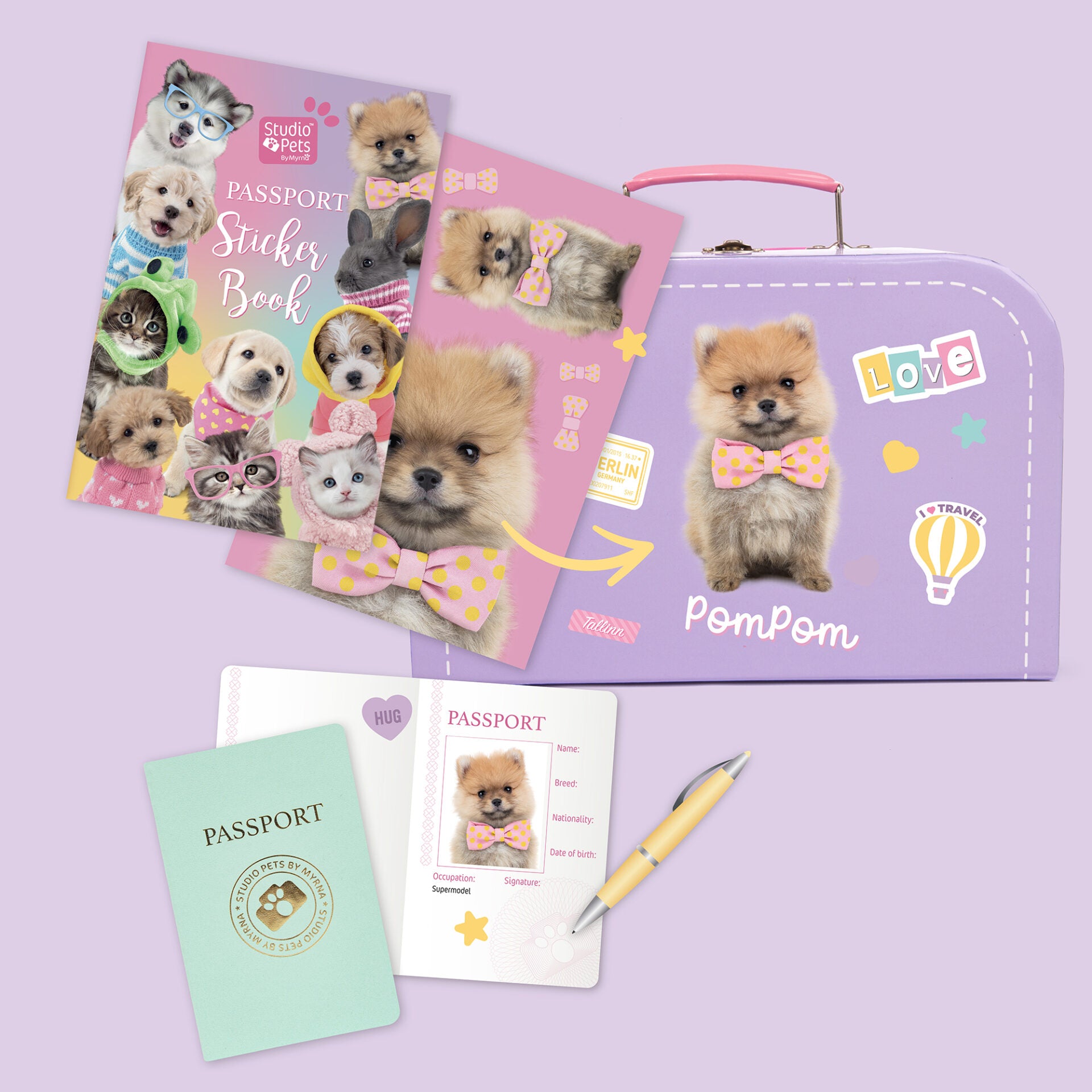 PomPom Plyšový pejsek Pomeranian 23 cm – Set s kufříkem