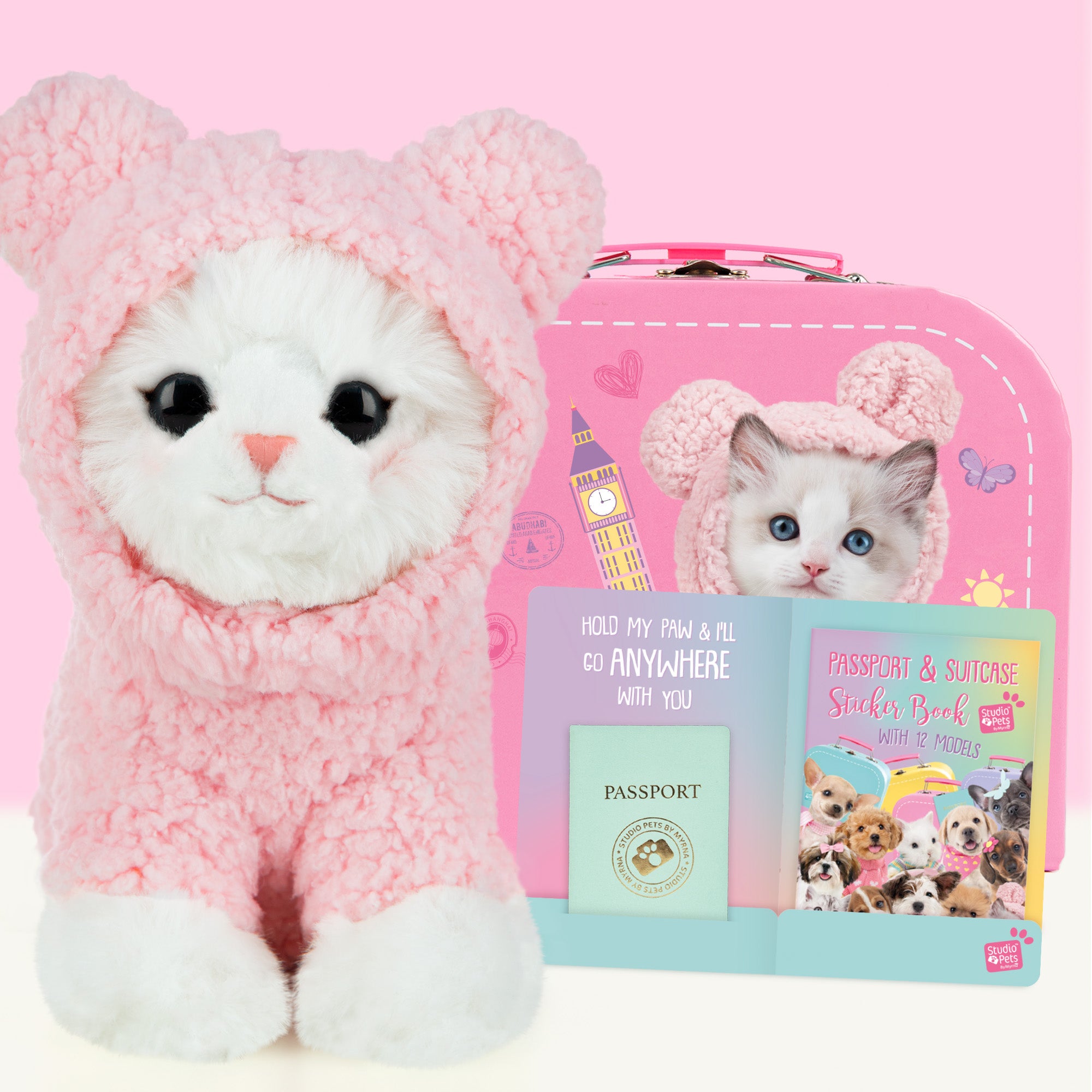 Mousie Plyšové kotě – ragdoll 16 cm – sada s kufříkem